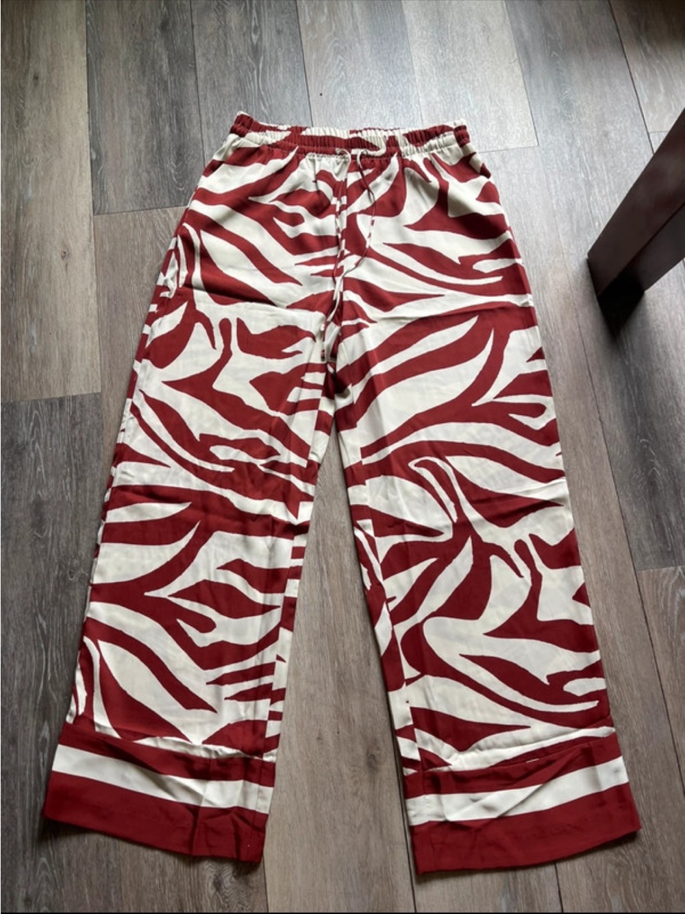 H&M Red and Cream Zebra-Print Wide Leg Pants